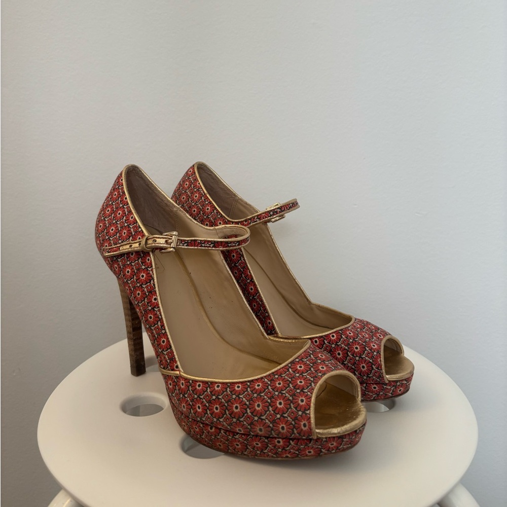 Coach Shea Mini Floral Scarf Mary Jane Peep Toe Heels